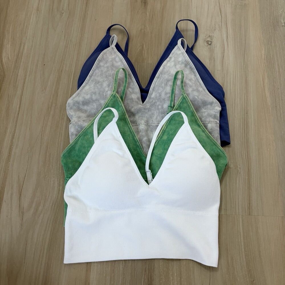 Zenana V Neck Ribbed Cropped Tank Top L/XL Set Of 4 Gray White Blue Green Padded